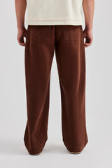 Wide Leg Twill Trouser - Chocolate