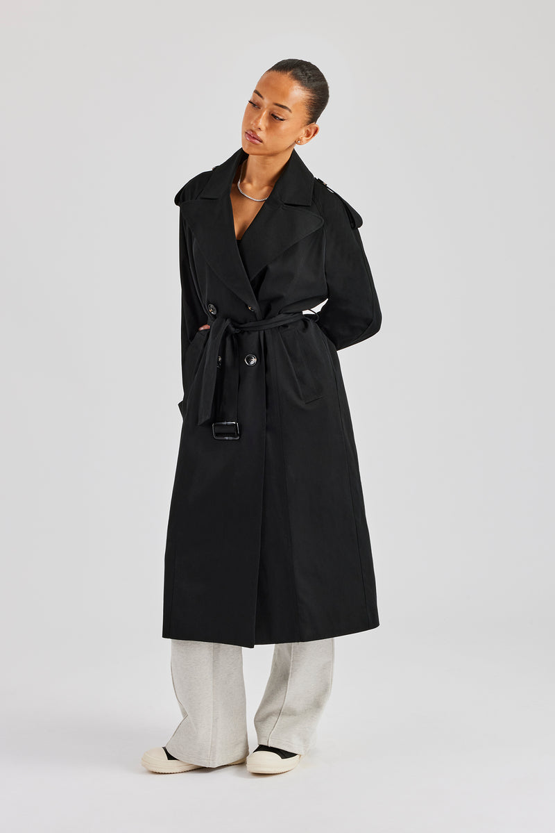 Twill Trench Coat - Black