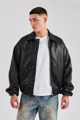 Oversized PU Bomber - Black