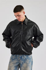 Oversized PU Bomber - Black