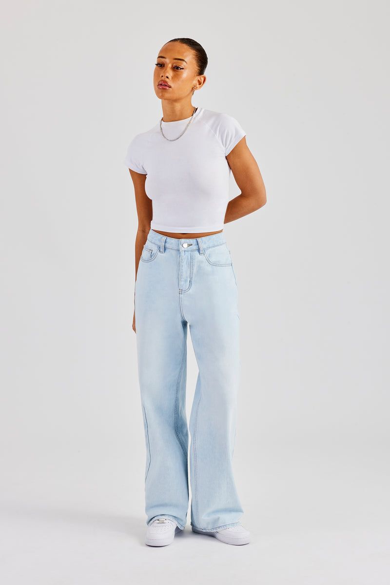 Baggy Paraiso Applique Jeans - Light Blue