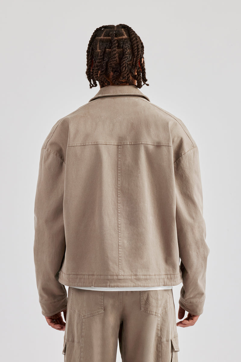 Washed Twill Harrington Jacket - Brown