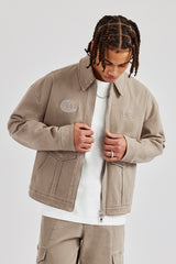 Washed Twill Harrington Jacket - Brown