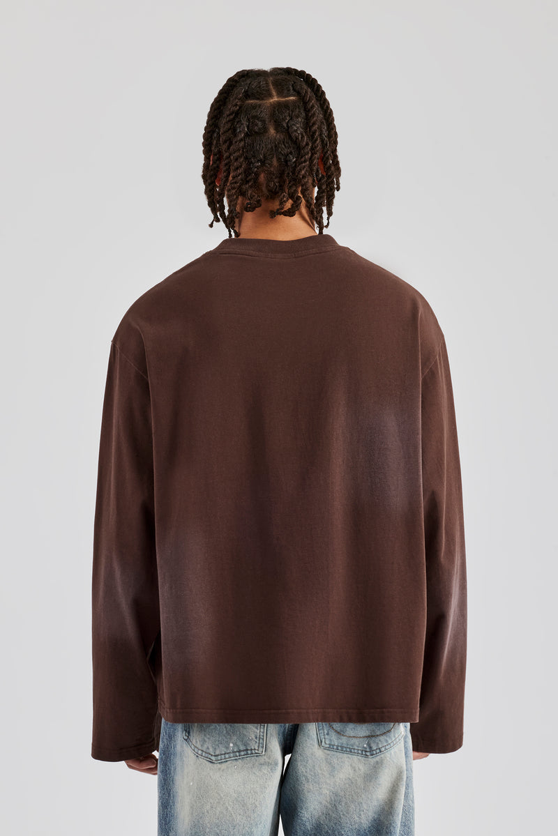 Washed Oversized Long Sleeve T-Shirt - Chocolate