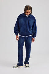 Washed Raglan Seam Detail Zip Through Hoodie - Navy Blue