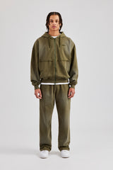 Distressed Zip Through Hoodie & Straight Leg Jogger - Washed Green