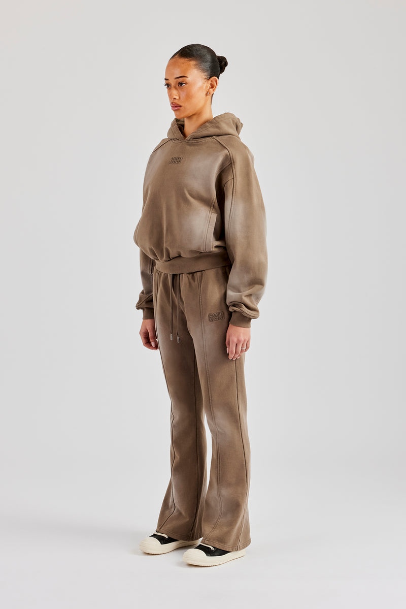 Raglan Washed Cropped Hoodie & Flare Trouser - Washed Taupe