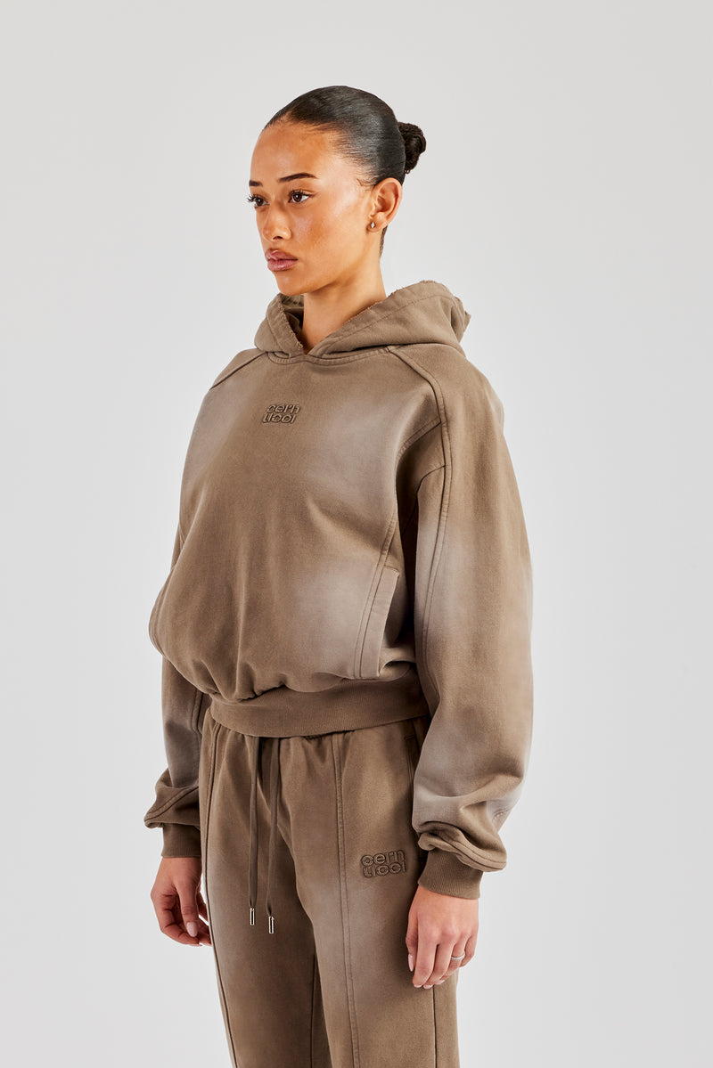 Raglan Washed Cropped Hoodie - Washed Taupe