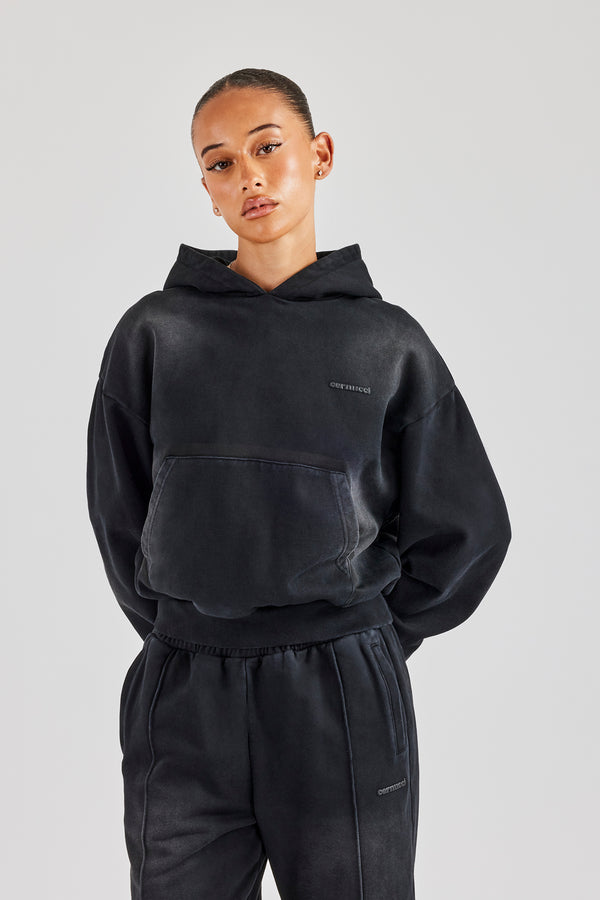 Boxy Shadow Pocket Hoodie - Washed Black