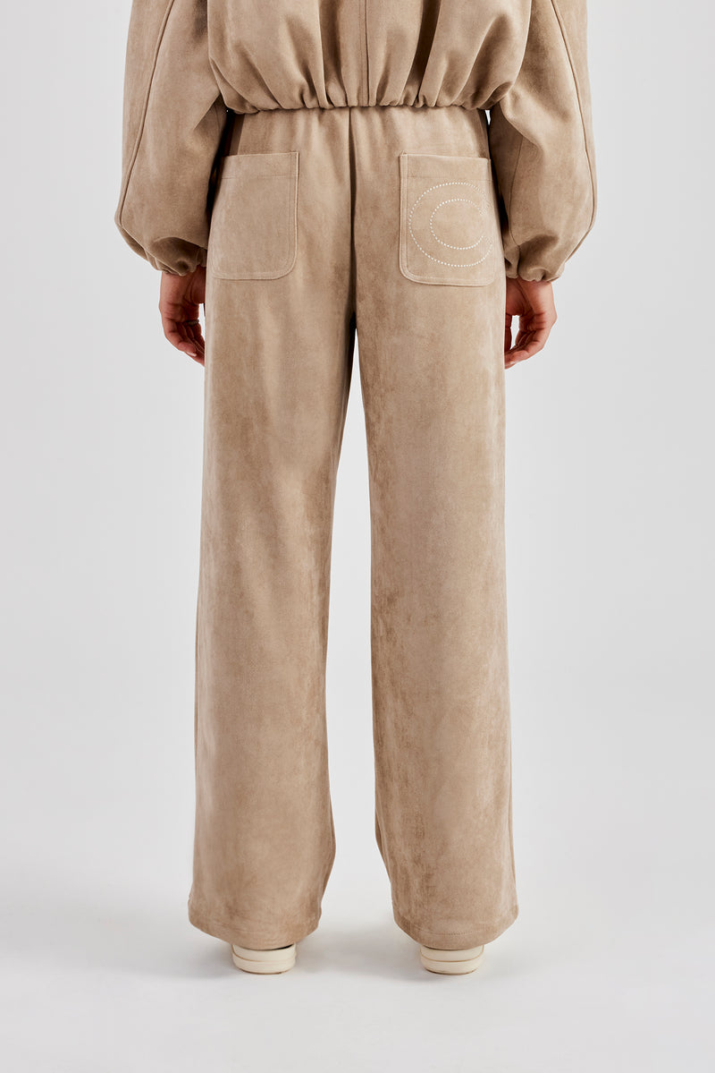 Suede Wide Leg Trouser- Beige