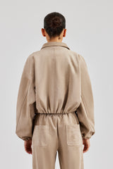 Suede Collared Bomber Jacket - Beige