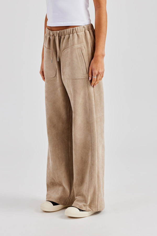 Suede Wide Leg Trouser- Beige