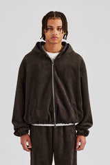 Suede Zip Through Hooded Jacket & Jogger - Charcoal