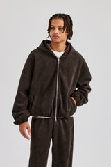 Suede Zip Through Hooded Jacket - Charcoal