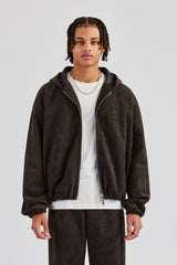 Suede Zip Through Hooded Jacket & Jogger - Charcoal