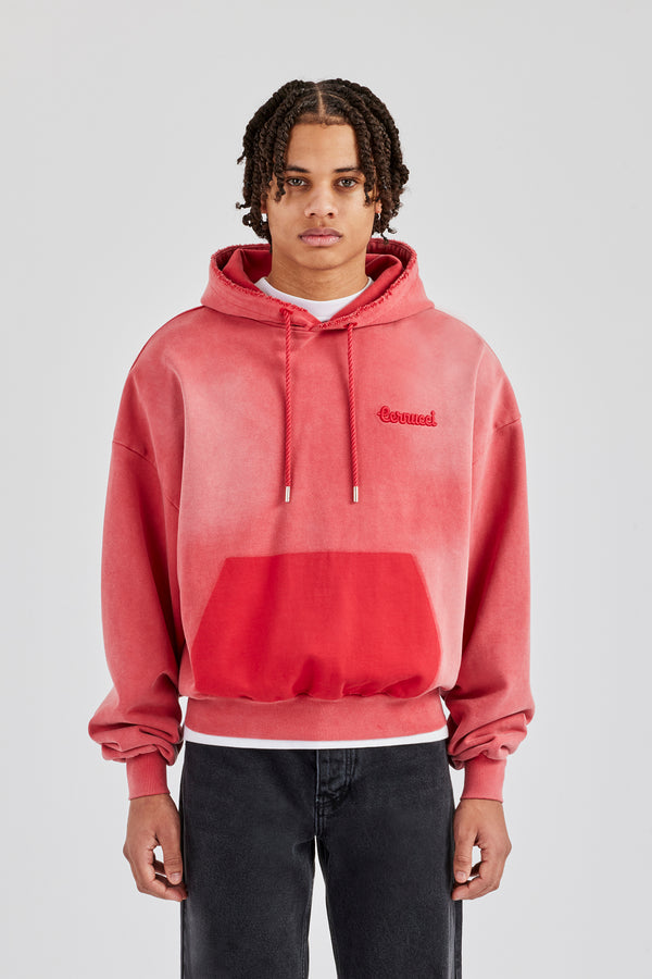 Washed Pocket Boxy Hoodie - Red