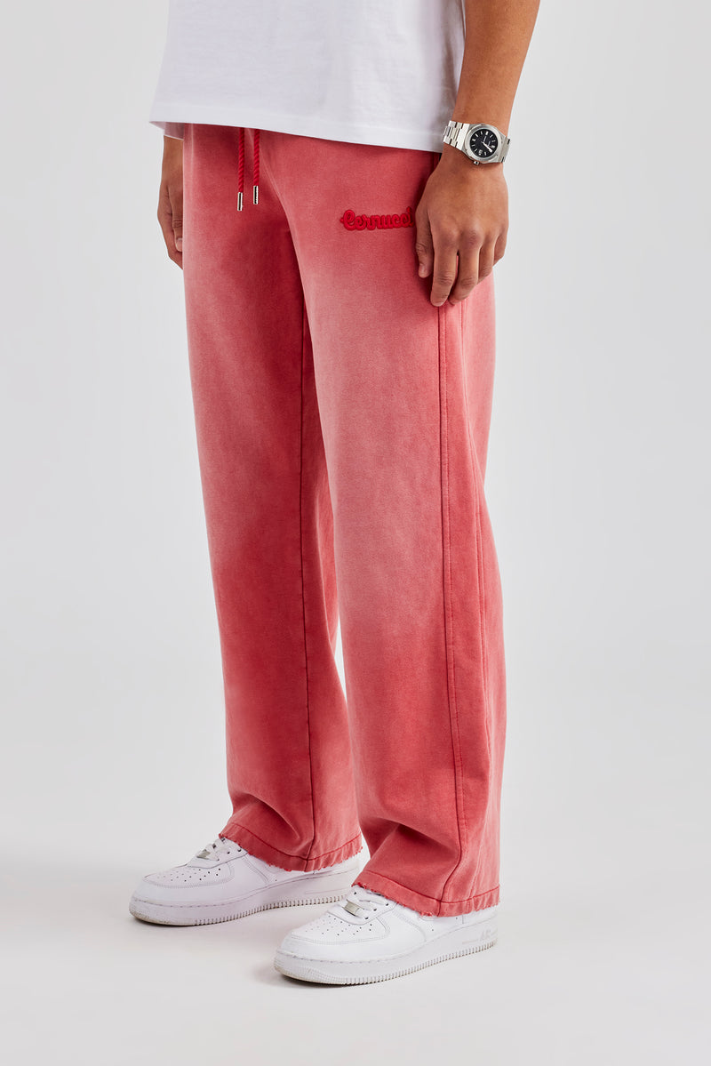 Washed Straight Leg Joggers - Red