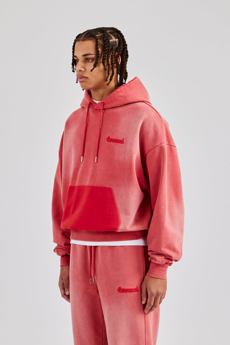 Washed Pocket Boxy Hoodie - Red