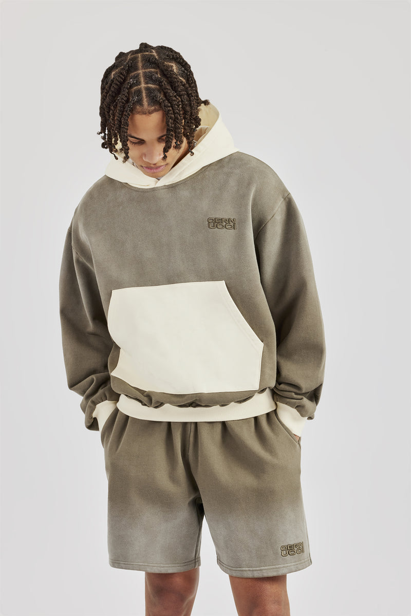 Ombre Wash Contrast Pocket Hoodie Khaki