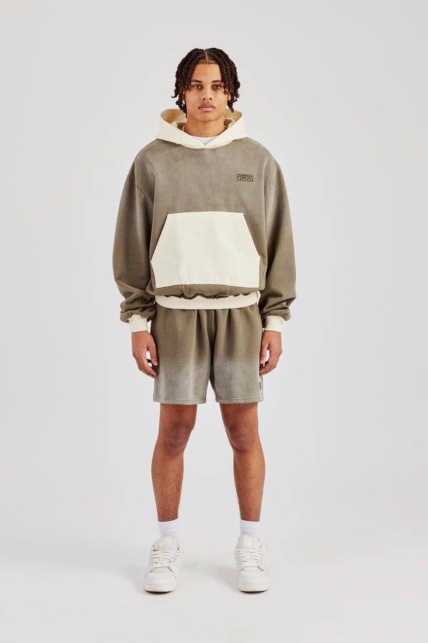 Ombre Wash Contrast Pocket Hoodie & Short Khaki