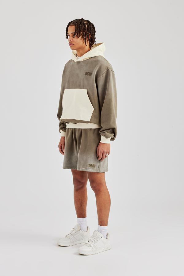 Ombre Wash Contrast Pocket Hoodie & Short Khaki