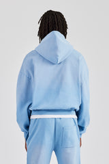 Washed Boxy Raw Edge Pocket Hoodie - Blue