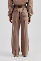 Washed Seam Detail Wide Leg Joggers - Mauve