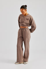 Washed Cropped V Neck Sweat & Wide Leg Jogger - Mauve