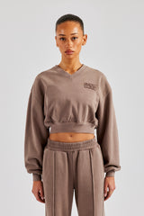 Washed Cropped V Neck Sweat - Mauve