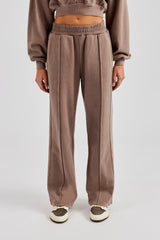 Washed Seam Detail Wide Leg Joggers - Mauve