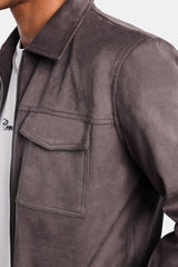 Suedette Zip Through Jacket - Brown