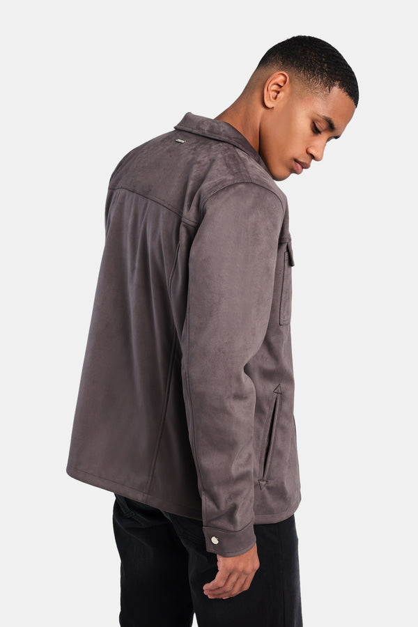 Suedette Zip Through Jacket - Brown