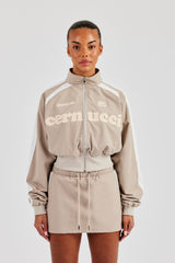 Cropped Panelled Nylon Track Jacket - Stone