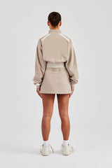 Cropped Panelled Nylon Track Jacket & Mini Skirt - Stone