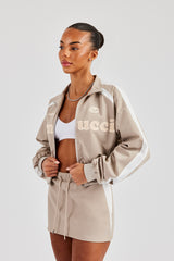 Cropped Panelled Nylon Track Jacket - Stone