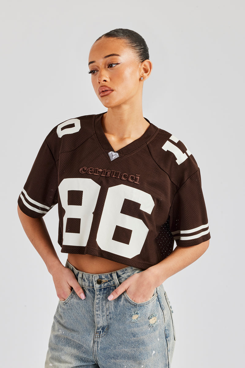 Cropped Varsity Football Top - Chocolate