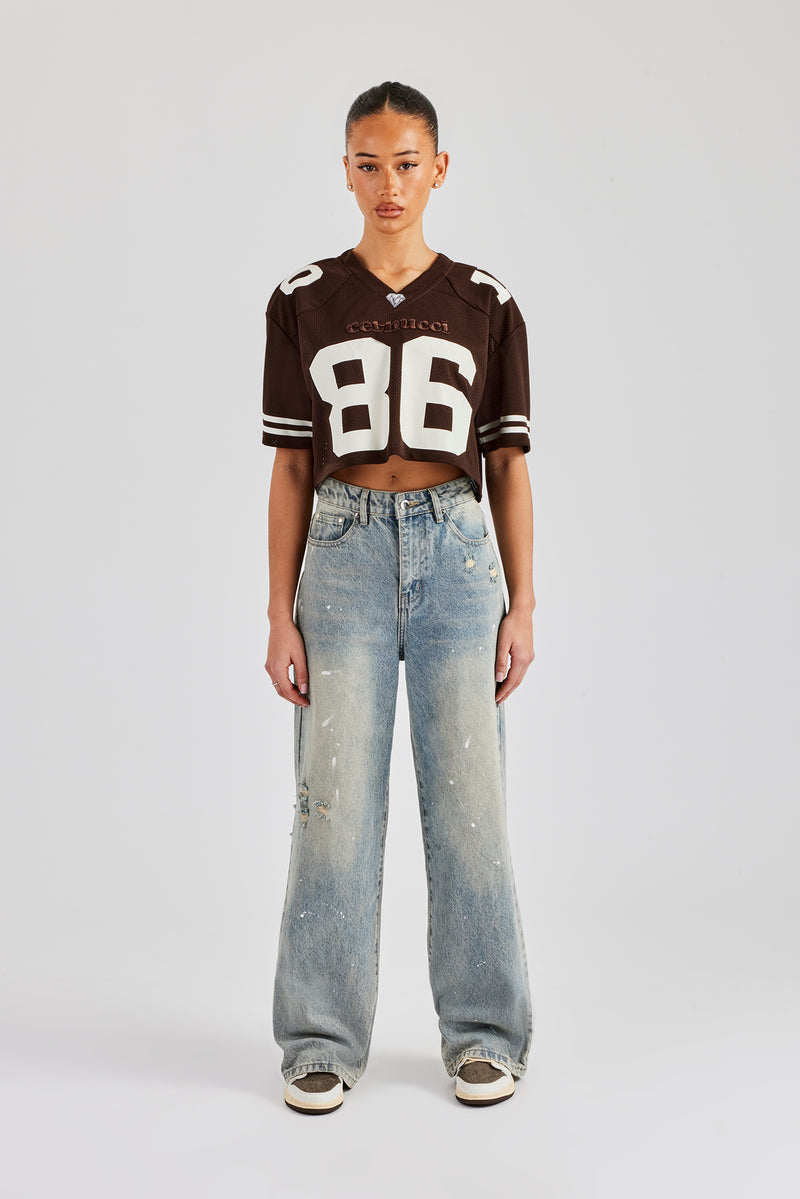 Cropped Varsity Football Top - Chocolate