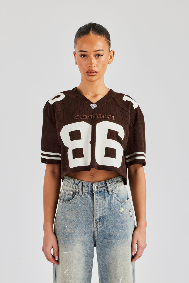 Cropped Varsity Football Top - Chocolate