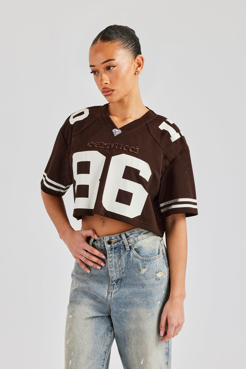 Cropped Varsity Football Top - Chocolate