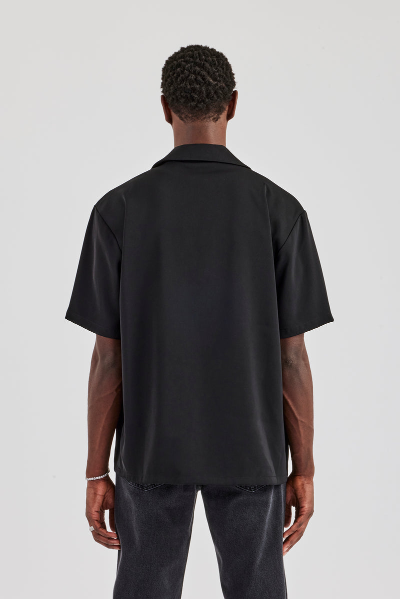 Cernucci Script Button Front Shirt - Black