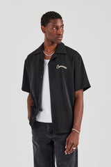 Cernucci Script Button Front Shirt - Black