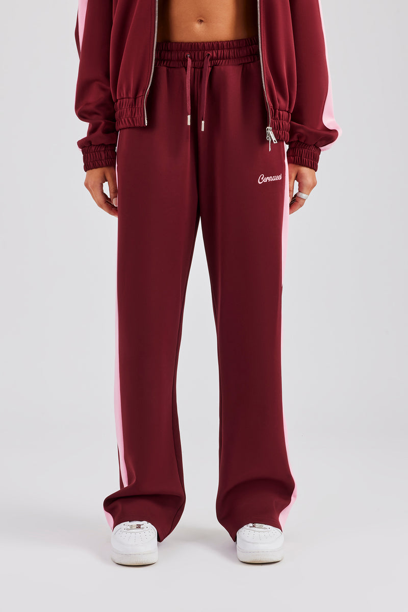 Womens Contrast Panel Track Jacket & Pant - Burgundy