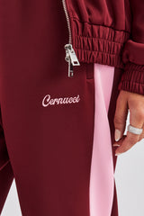 Womens Contrast Panel Track Jacket & Pant - Burgundy