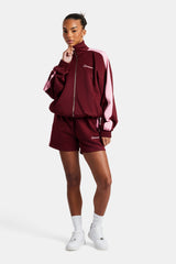 Womens Contrast Panel Track Jacket & Short Set - Burgundy