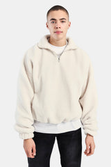 Borg Half Zip Sweatshirt - Off White