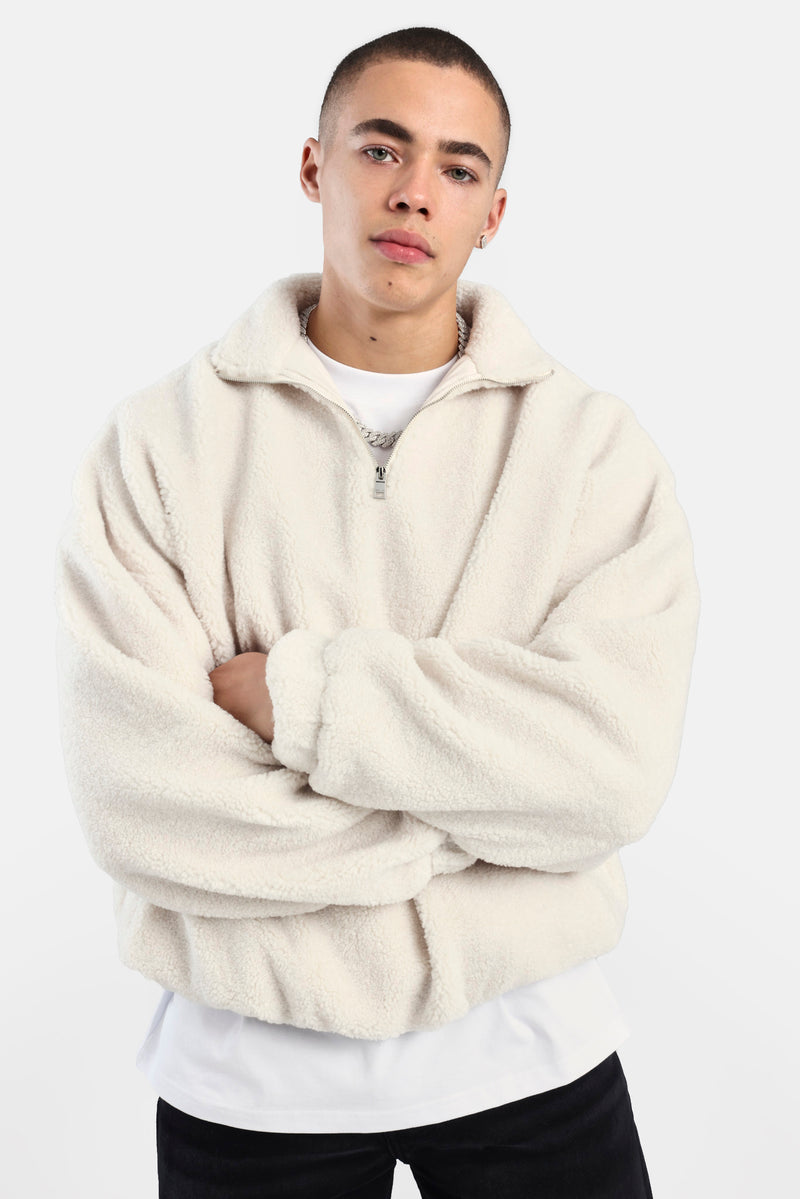 Borg Half Zip Sweatshirt - Off White