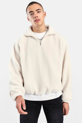 Borg Half Zip Sweatshirt - Off White