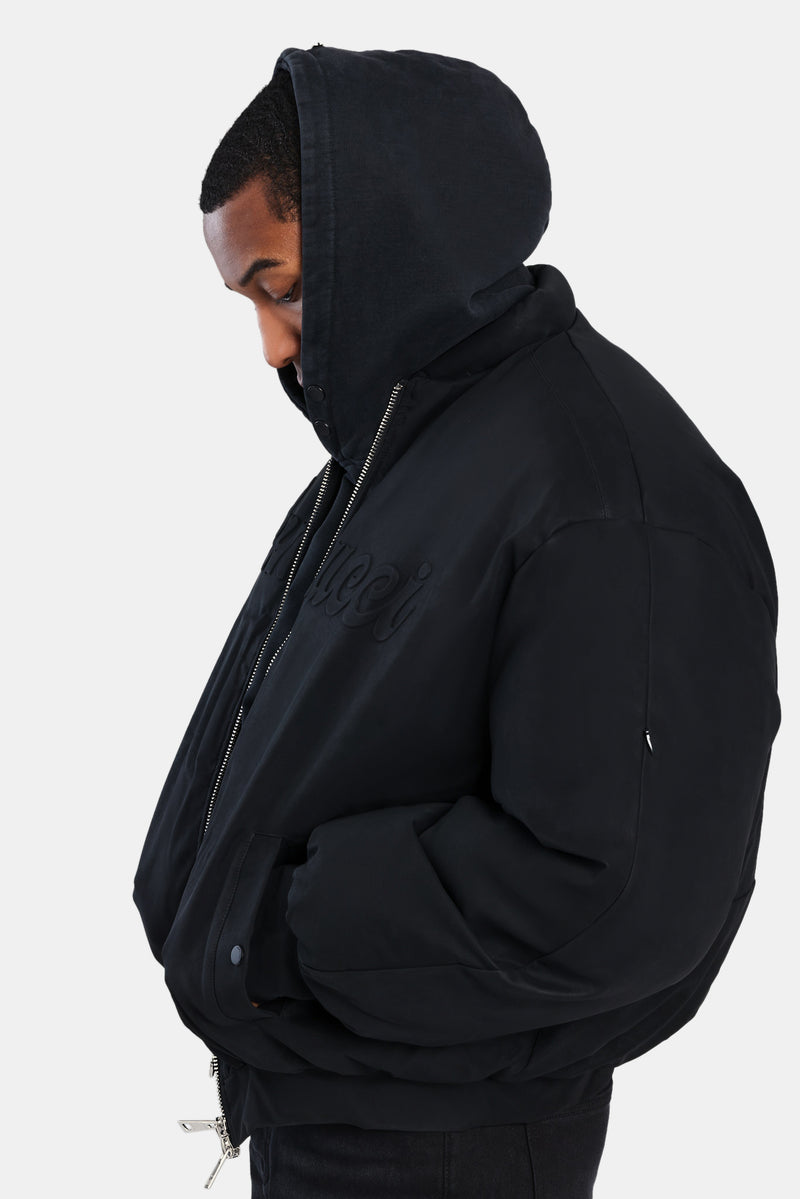 Cernucci PU Puffer Bomber Jacket - Black