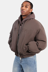 Cernucci PU Puffer Bomber Jacket - Brown