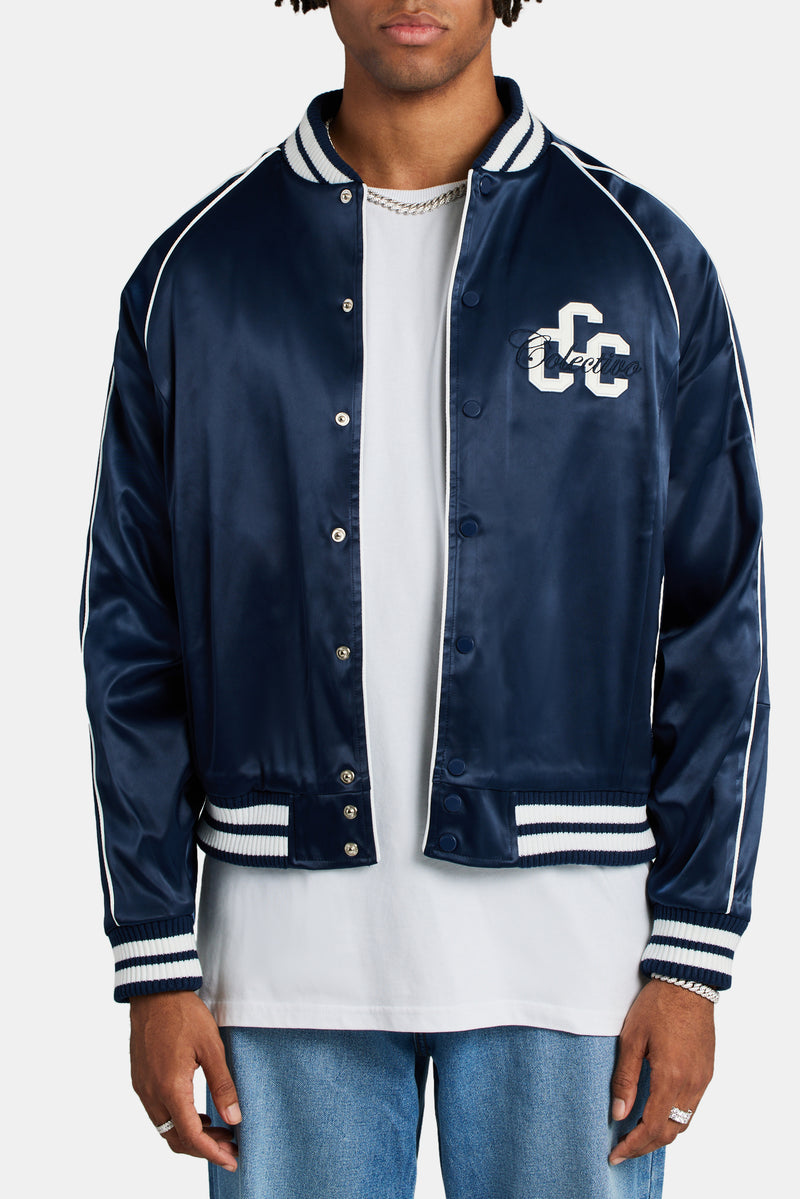 Cernucci Satin Souvenir Bomber Jacket - Navy